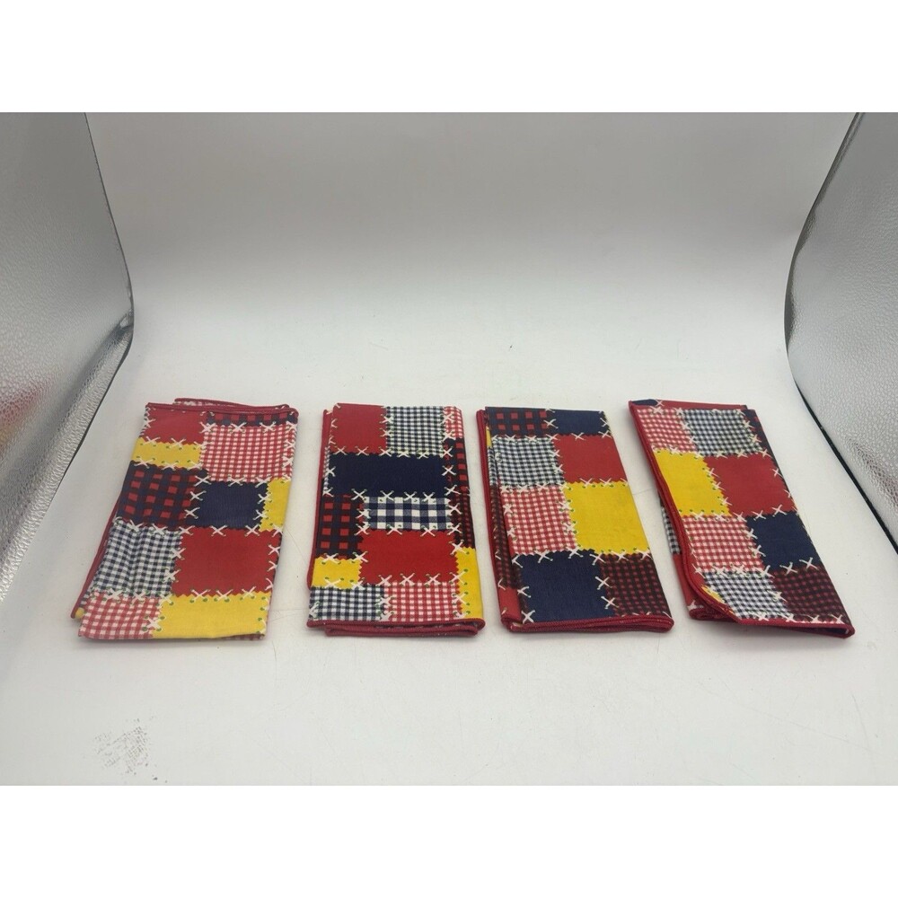 Vintage Patchwork Print Cloth Napkins Set of 4 Red Blue Yellow 16x16